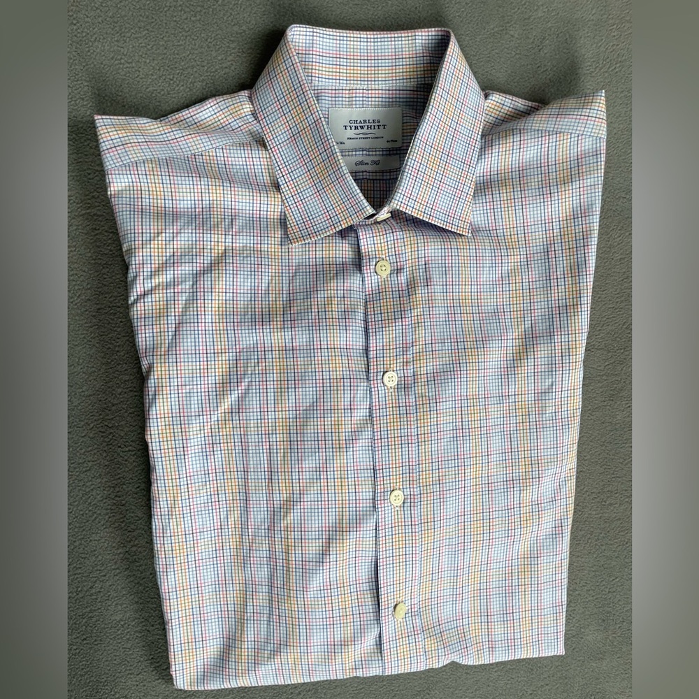 Charles Tyrwhitt Men's Colorful Checkered Button Down Shirt‎ 17.5/36